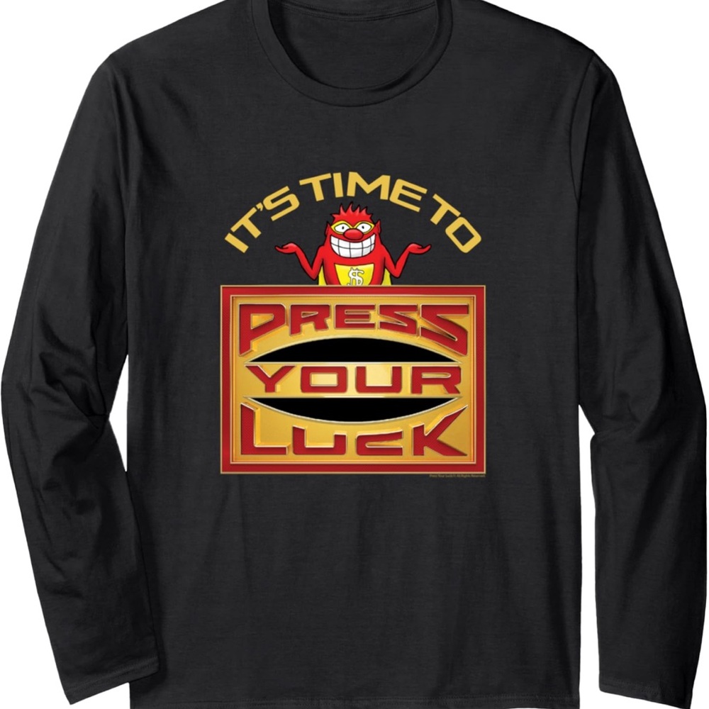 Press Your Luck Game Show Graphic Long Sleeve Cotton Shirt Black